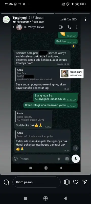 Screenshot chat pujian dari Ibu Widya Dewi