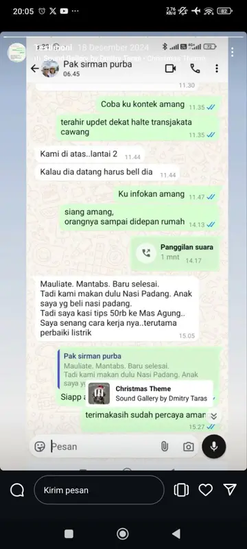 Screenshot chat pujian dari bapak Sirman Purba